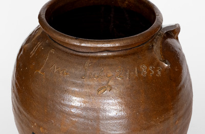 Rare "Lm / July 21, 1853" Four-Gallon Stoneware Jar by David Drake, Lewis Miles' Stony Bluff Manufactory, Edgefield District, SC