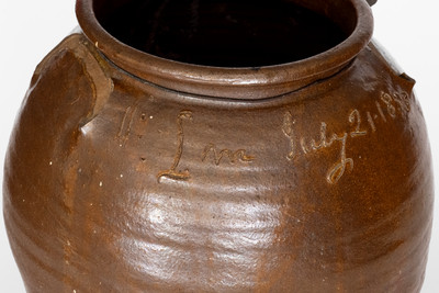Rare "Lm / July 21, 1853" Four-Gallon Stoneware Jar by David Drake, Lewis Miles' Stony Bluff Manufactory, Edgefield District, SC