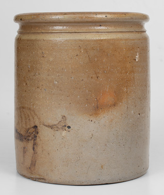 Very Rare Midwestern Stoneware Jar with Brown Slip Horse Decoration