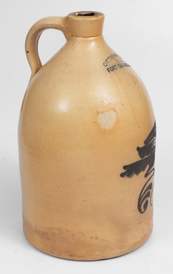 2 Gal. OTTMAN BROS. & CO. / FORT EDWARD, NY Stoneware Jug w/ Bird Decoration