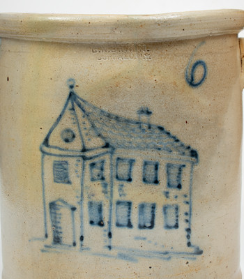 Very Rare 6 Gal. C. W. BRAUN / BUFFALO, NY Stoneware Crock w/ Elaborate House Decoration