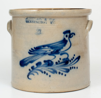 2 Gal. J. NORTON & CO. / BENNINGTON, VT Stoneware Crock w/ Bold Bird Decoration