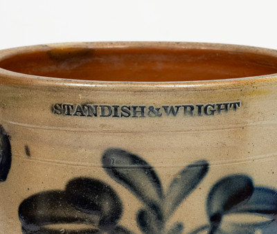 STANDISH & WRIGHT, Taunton, MA Stoneware Crock w/ Floral Decoration