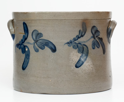 Pennsylvania Stoneware Cake Crock w/ Floral Decoration, c1865