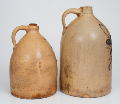 Lot of Two: Northeastern Stoneware Jugs with Floral Decoration