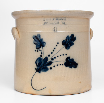 4 Gal. E. & L. P. NORTON / BENNINGTON, VT Stoneware Crock w/ Vibrant Floral Decoration