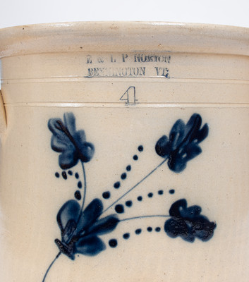 4 Gal. E. & L. P. NORTON / BENNINGTON, VT Stoneware Crock w/ Vibrant Floral Decoration