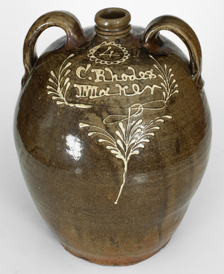 Exceptional C. Rhodes / Maker (Collin Rhodes, Edgefield District, SC) Four-Gallon Double-Handled Stoneware Jug