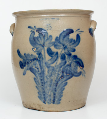 5 Gal. COWDEN & WILCOX / HARRISBURG, PA Stoneware Jar w/ Elaborate Floral Decoration