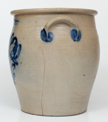 Rare 4 Gal. COWDEN & WILCOX / HARRISBURG, PA Stoneware Jar w/ Elaborate Slip-Trailed Floral Decoration