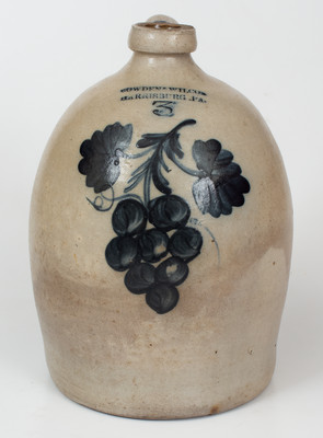 3 Gal. COWDEN & WILCOX / HARRISBURG, PA Stoneware Jug w/ Bold Grapes Decoration