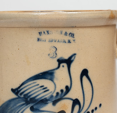 3 Gal. HAXSTUN & CO. / FORT EDWARD, NY Stoneware Bird Crock