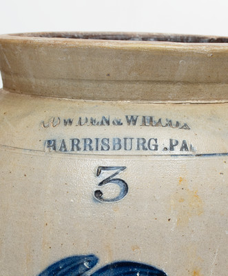 3 Gal. COWDEN & WILCOX / HARRISBURG, PA Stoneware Jar w/ Fine Leaf Decoration