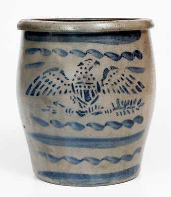 Exceptional Western PA Stoneware Cream Jar w/ Stenciled Eagle, attrib. Stephen Ward, West Brownsville