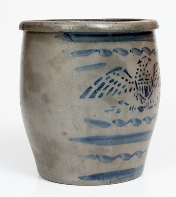 Exceptional Western PA Stoneware Cream Jar w/ Stenciled Eagle, attrib. Stephen Ward, West Brownsville