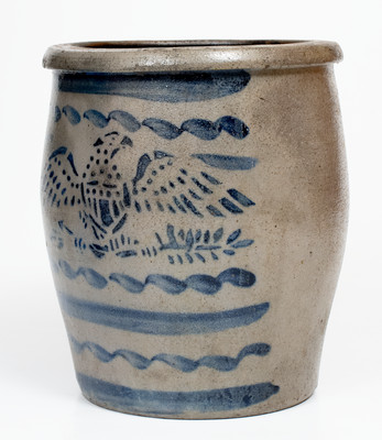 Exceptional Western PA Stoneware Cream Jar w/ Stenciled Eagle, attrib. Stephen Ward, West Brownsville