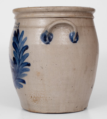 Outstanding COWDEN & WILCOX / HARRISBURG, PA 3 Gal. Stoneware Jar w/ Bold Bird-in-Wreath Design