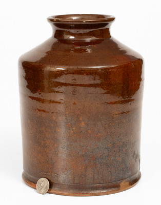 Very Rare Glazed Redware Jar Signed 