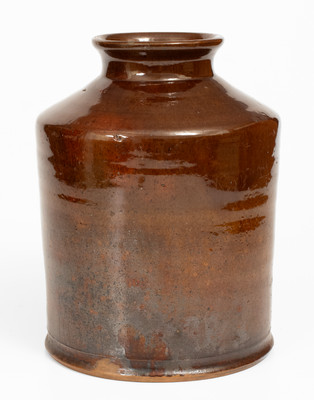 Very Rare Glazed Redware Jar Signed 