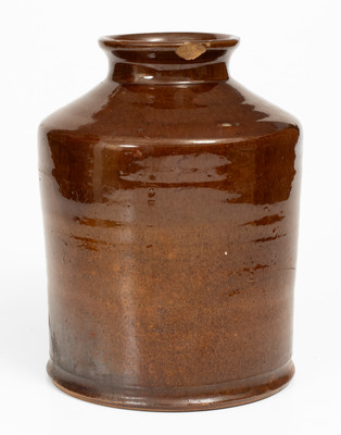 Very Rare Glazed Redware Jar Signed 