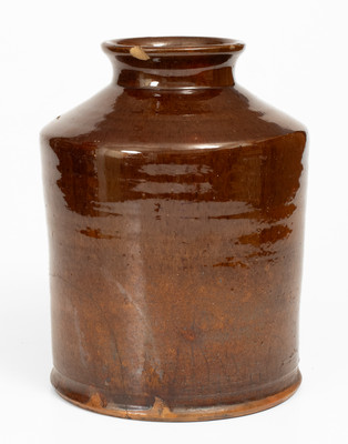 Very Rare Glazed Redware Jar Signed