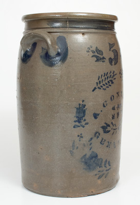 5 Gal. A. CONRAD / NEW GENEVA, PA Stoneware Jar w/ Stenciled Decoration