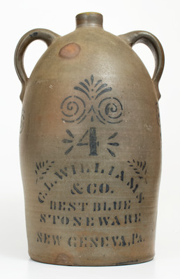 Scarce C. L. WILLIAMS & CO. / BEST BLUE STONEWARE / NEW GENEVA, PA Double-Handled Stoneware Jug