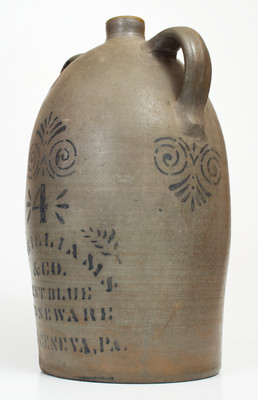Scarce C. L. WILLIAMS & CO. / BEST BLUE STONEWARE / NEW GENEVA, PA Double-Handled Stoneware Jug