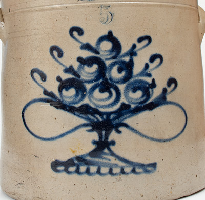 Rare 5 Gal. A. O. WHITTEMORE / HAVANA, NY Stoneware Crock w/ Fruit-in-Compote Decoration