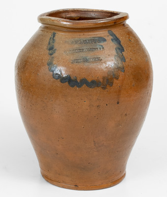 Scarce J. REMMEY / MANHATTAN-WELLS / NEW YORK Stoneware Jar w/ Incised Decoration