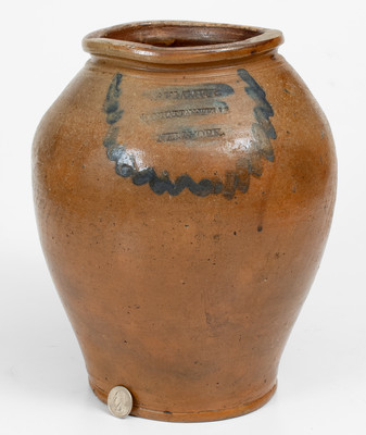 Scarce J. REMMEY / MANHATTAN-WELLS / NEW YORK Stoneware Jar w/ Incised Decoration