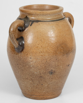Rare Double-Handled Manhattan / New York City Stoneware Jar w/ Two-Color Slip Decoration, circa 1770