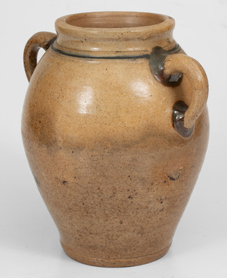 Rare Double-Handled Manhattan / New York City Stoneware Jar w/ Two-Color Slip Decoration, circa 1770