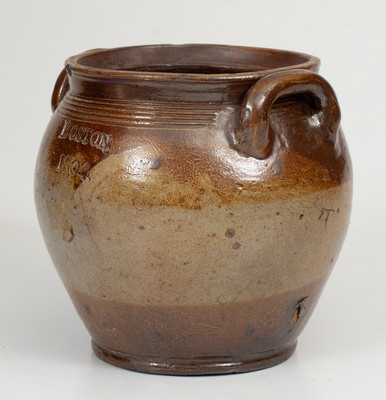 Exceptional Small-Sized BOSTON / 1804 Squat Stoneware Jar by Frederick Carpenter