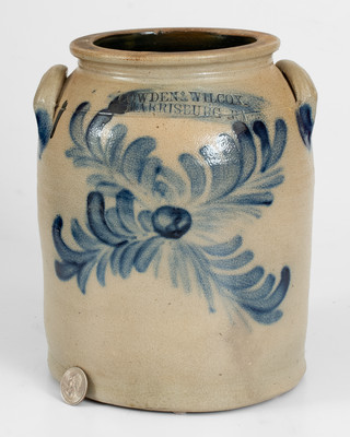 Rare COWDEN & WILCOX / HARRISBURG, PA Stoneware Jar w/ Elaborate Decoration