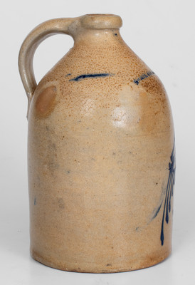 WHITE & CO. / BINGHAMTON Stoneware Jug w/ Unusual Slip-Trailed Bird Decoration