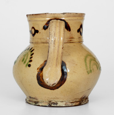 Rare and Fine Early Hagerstown, MD Redware Pitcher w/ Green and Brown Slip Decoration, possibly Peter / John Bell