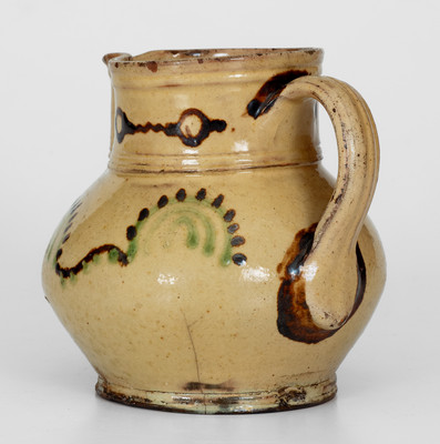 Rare and Fine Early Hagerstown, MD Redware Pitcher w/ Green and Brown Slip Decoration, possibly Peter / John Bell