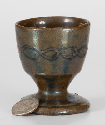 Extremely Rare Stoneware Match Safe w/ Chain Link Decoration, Hissong Family (Huntingdon County, PA) Provenance