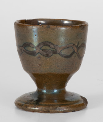 Extremely Rare Stoneware Match Safe w/ Chain Link Decoration, Hissong Family (Huntingdon County, PA) Provenance