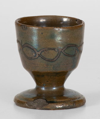 Extremely Rare Stoneware Match Safe w/ Chain Link Decoration, Hissong Family (Huntingdon County, PA) Provenance