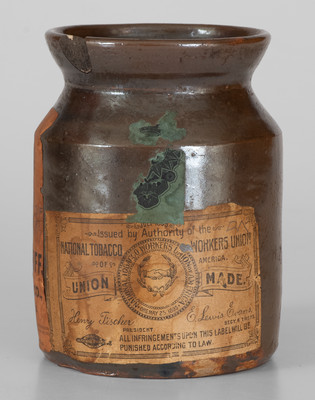 Rare Stoneware Tobacco Jar w/ Mrs. C. B. Miller & Co. / New York City Paper Label