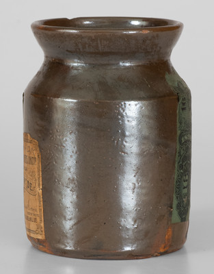 Rare Stoneware Tobacco Jar w/ Mrs. C. B. Miller & Co. / New York City Paper Label