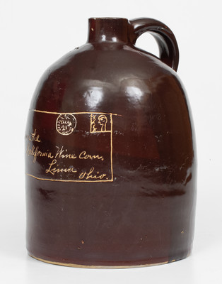 Unusual California Wine Company Advertising Jug, Lima, Ohio