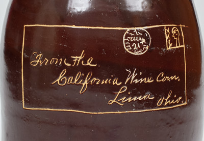 Unusual California Wine Company Advertising Jug, Lima, Ohio