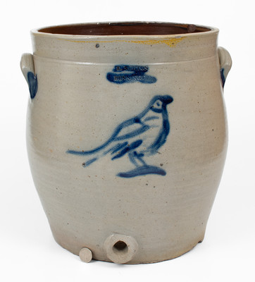 Extremely Rare Large-Sized L. NORTON / BENNINGTON Water Cooler w/ Bird and Floral Decoration, 1828-1833