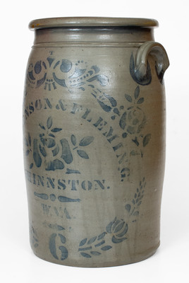 Fine 6 Gal. WILKINSON & FLEMING / SHINNSTON, W. VA Stoneware Jar w/ Elaborate Decoration