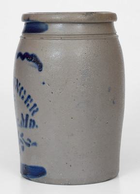 JOHN G. MEDINGER / BALTIMORE, MD Stoneware Advertising Jar, Western PA origin