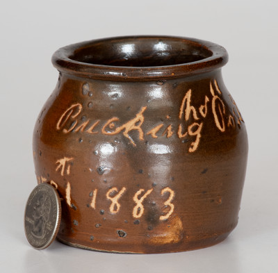 Heavily-Inscribed Miniature Stoneware Jar for Norwalk, CT G.A.R. Post, 1883