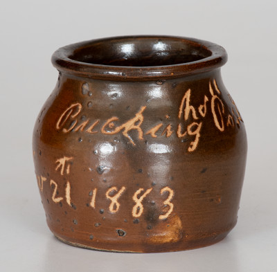 Heavily-Inscribed Miniature Stoneware Jar for Norwalk, CT G.A.R. Post, 1883